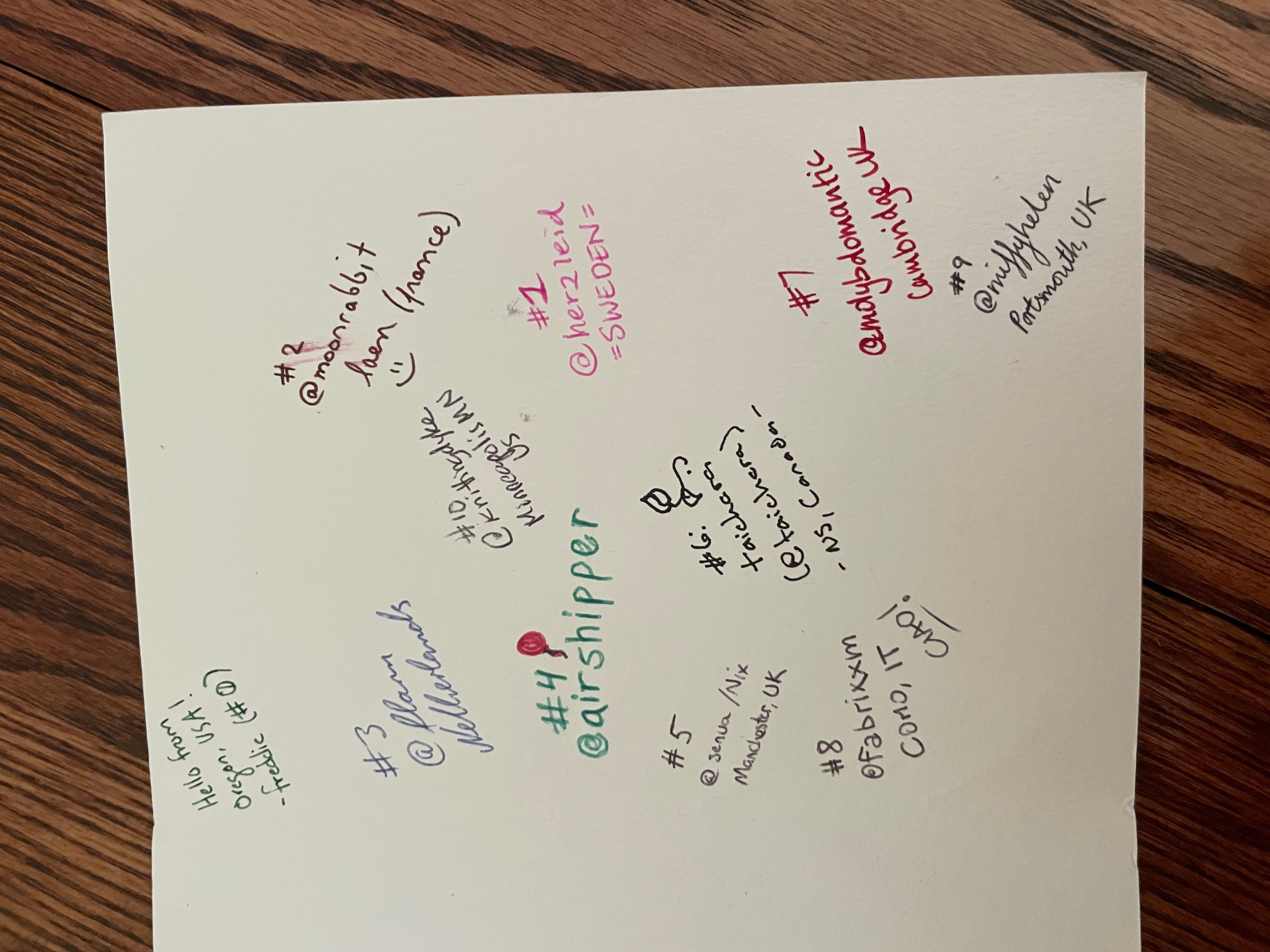 the inside of a card signed by eleven people